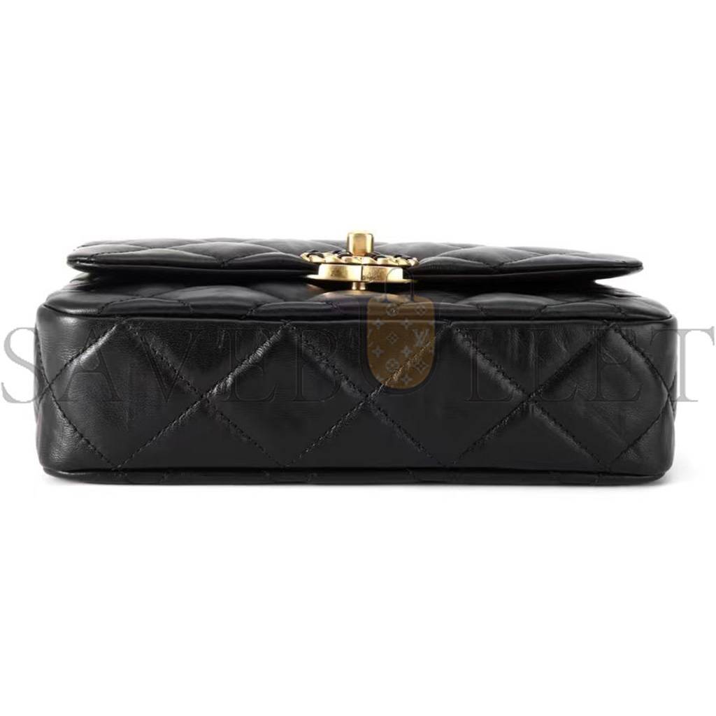 CHANEL MASTER 23K WIDE SHOULDER STRAP CHAIN COWHIDE HOBO BAG BLACK AS4423 (20*15*5cm)